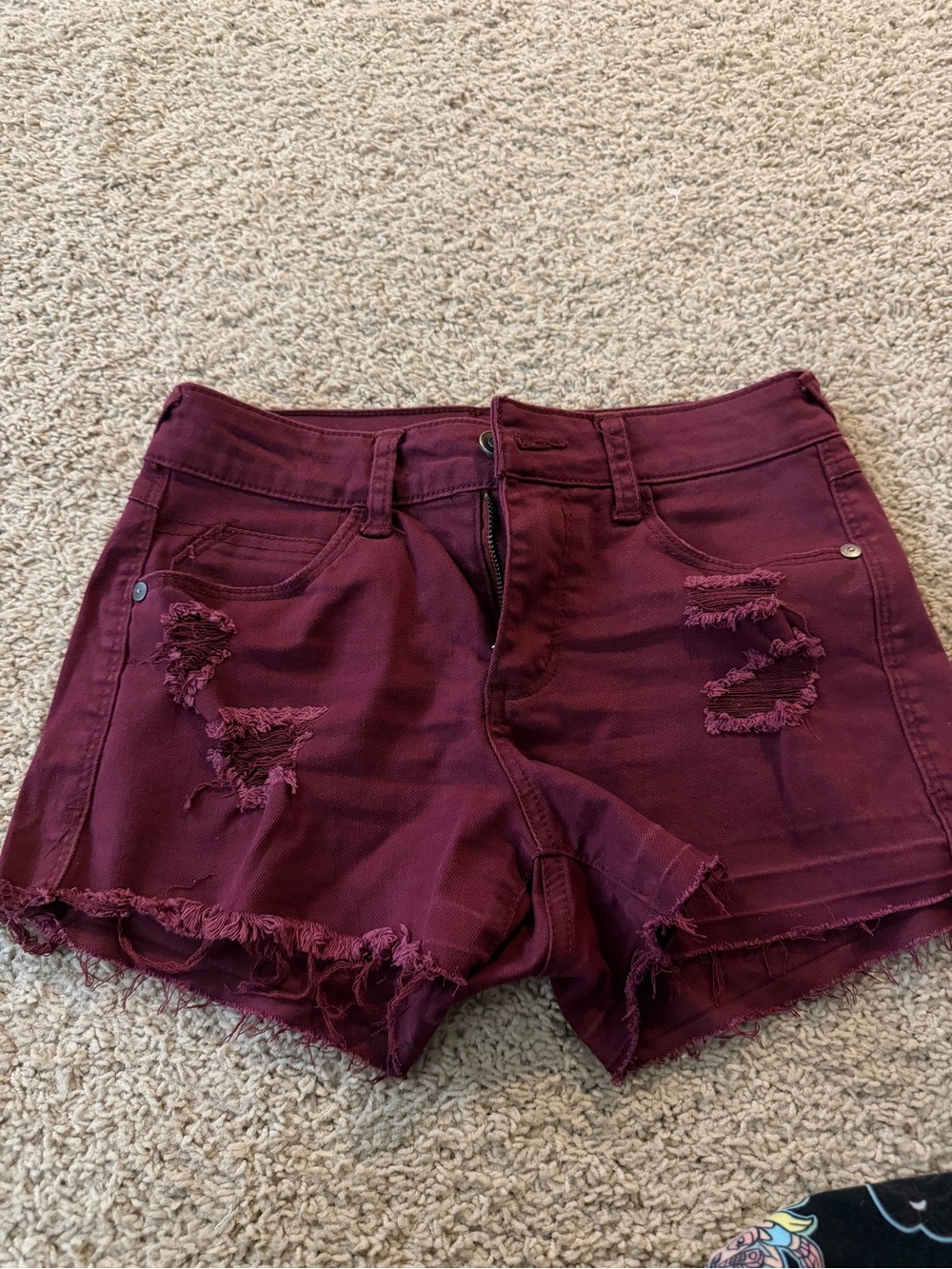 Harper Burgundy Distressed Denim Shorts